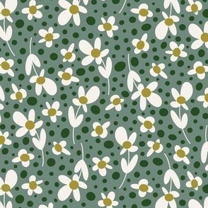 Ditsy Daisy Dots - Sage - Small Scale 