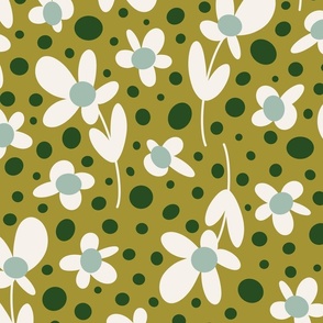 Ditsy Daisy Dots - Chartreuse Green - Large Scale
