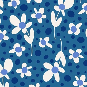 Ditsy Daisy Dots - Cerulean Blue - Large Scale