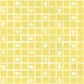 Coffee beans on distressed lemon yellow and white grid