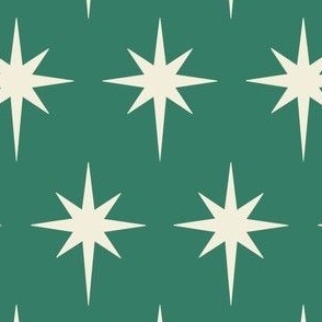 Preppy white stars on emerald green background for Christmas