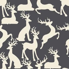 Dark grey jumping and sitting reindeer for preppy christmas table and wallpaper