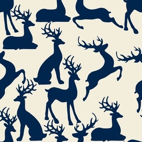 Navy jumping and sitting reindeer for preppy christmas table and wallpaper