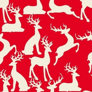 Red jumping and sitting reindeer for preppy christmas table and wallpaper