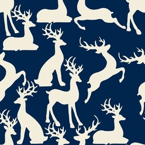Navy and white jumping and sitting reindeer for preppy christmas table and wallpaper