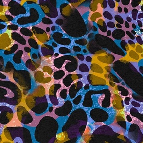 Wild Cat Bold Abstract Animal Print Large Jumbo Soft pastel, Periwinkle, purple, Black