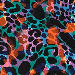 Wild Cat Bold Abstract Animal Print Large Jumbo Pastel pink, purple, blue, orange, Black