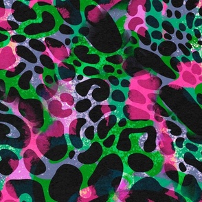 Wild Cat Bold Abstract Animal Print Large Jumbo Neon green, Pink,  Black