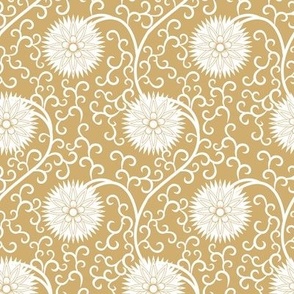 Vanderbilt colors - Flowers and Filigree - White on Flat Gold
