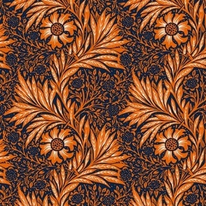 1875 "Marigold" by William Morris - Auburn colors - White and Blue on Orange