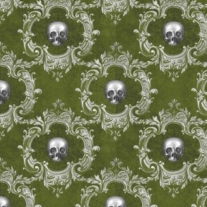 Gothic Skull Victorian Damask in Dark Green