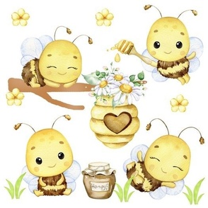 Honey Bumble Bee Hive Sunny Yellow Floral Fabric