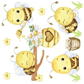 Honey Bumble Bee Floral Hive Baby Girl Nursery (Medium Size Rotated)