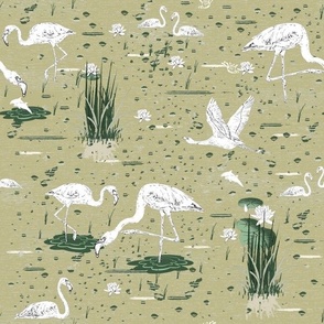 Heron Landscape on Sage Green
