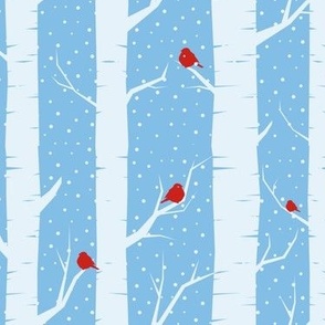 Cardinals Perched on Snowy Birch