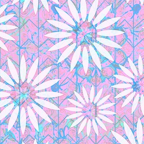 Abstract  large white daisy on pink  chevron background