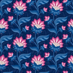 JACOBEAN FLORAL 02 pink and blue