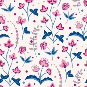 JACOBEAN FLORAL 05 pink and blue