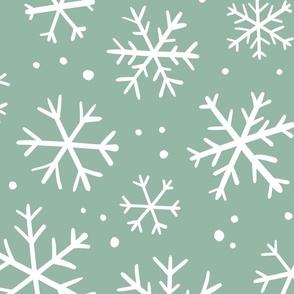 Minimalist snowflake doodles - light teal green -  large scale for bedding and wallpaper