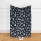 Minimalist snowflake doodles - dark blue background -  large scale for bedding and wallpaper