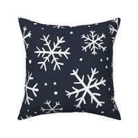 Minimalist snowflake doodles - dark blue background -  large scale for bedding and wallpaper