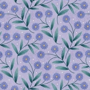 Aster September Birth Flower | Powder Blue Background