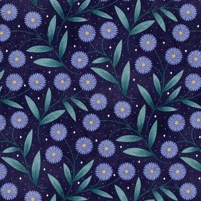 Aster September Birth Flower | Dark Blue Background