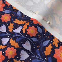 Fall Floral Autumn Crocus and Dahlia | Dark Blue