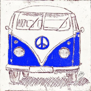 Campervan - Large Wall Decal, Fabric, Wallpaper_blue