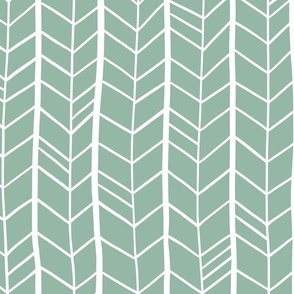 Irregular hand-drawn herringbone pattern - light teal green - large scale for bedding and wallpaper