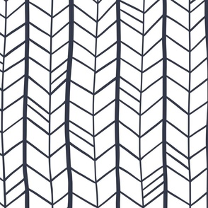 Irregular hand-drawn herringbone pattern -  dark blue on white - large scale for bedding and wallpaper
