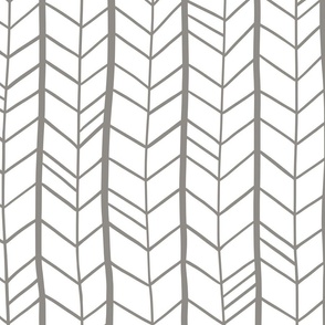 Irregular hand-drawn herringbone pattern -  gray on white - large scale for bedding and wallpaper