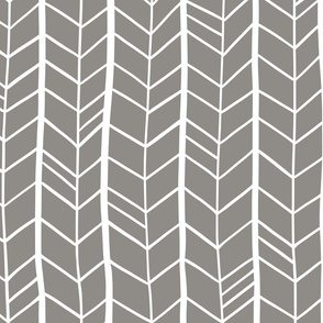 Irregular hand-drawn herringbone pattern -  gray - large scale for bedding and wallpaper