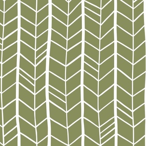 Irregular hand-drawn herringbone pattern - bright olive green - large scale for bedding and wallpaper