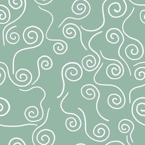 Minimalist spiral doodles -light teal green - small scale 7" repeat
