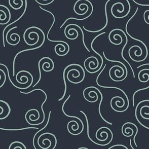 Minimalist spiral doodles -dark blue - small scale 7" repeat