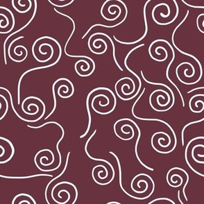 Minimalist spiral doodles - dark burgundy - small scale 7" repeat