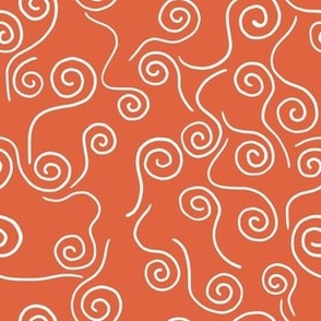 Minimalist spiral doodles -orange red - small scale 7" repeat
