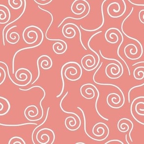 Minimalist spiral doodles -dark salmon pink - small scale 7" repeat