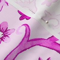 watercolor butterflies and flowers in pink | large