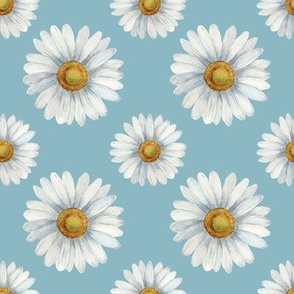 Watercolor Daisy Floral- light blue