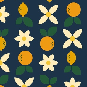 Mod Scandinavian Citrus Fruit - Navy Blue - LARGE