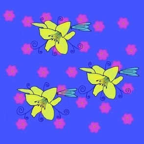 Krista Kiki - blue floral romantic hand-drawn art fabric design pattern