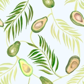 Avocado fruits and abstract leaves