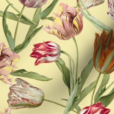 Vintage Dutch Tulips on yellow saffron / medium scale