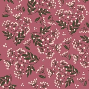 Queen Anne's Lace Hand-drawn in Soft Playful Pattern on Mauve Background