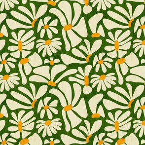 Retro Whimsy Daisy- Flower Power on Sap Green- Eggshell Floral- Regular Scale