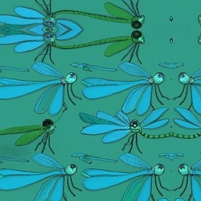 Chintz-Inspired Turquoise-Green Dragonfly Dance