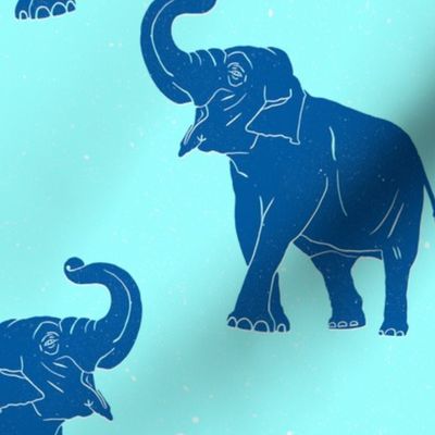  dark blue elephant- block print- light blue background