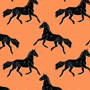 Horse- block print - orange background